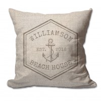 4 Wooden Shoes Personalized Nautical Anchor Beach House Textured Linen Throw Pillow FWDS1630